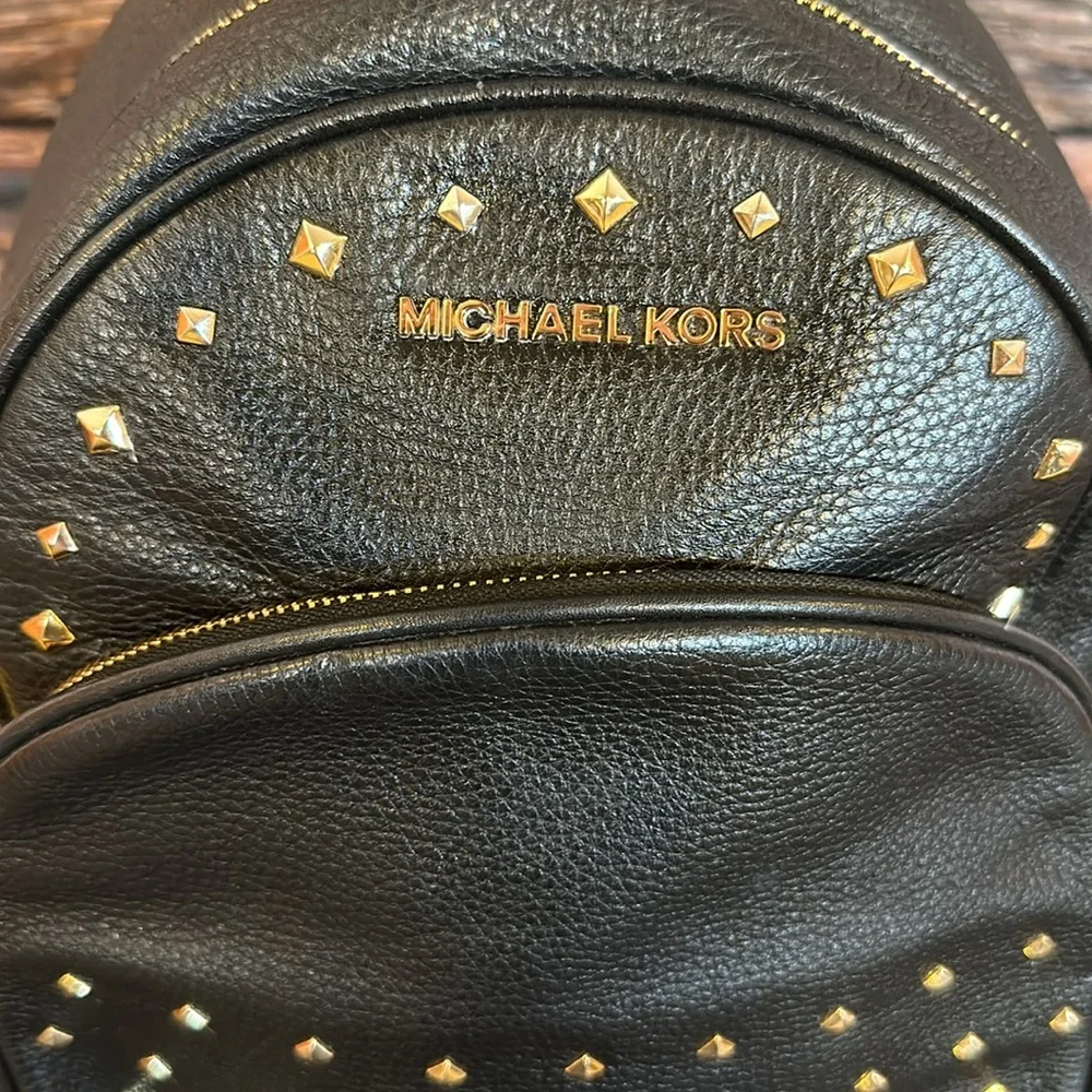 MICHAEL KORS Abbey Medium Studded Black Pebbled Leather Backpack!
